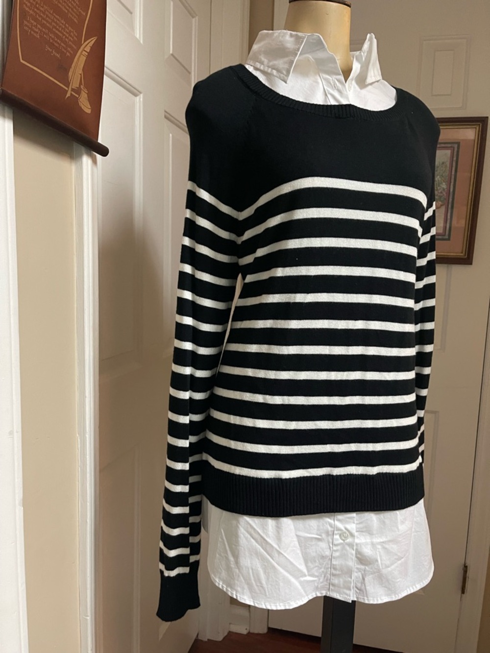 Fever White Top with Mock Black and White Sweater Detail.